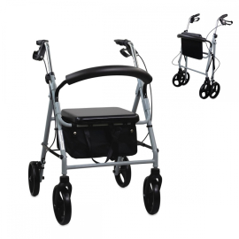 Andador con ruedas | Plegable | Aluminio | Frenos en manetas | Asiento y respaldo | Gris | Sofía | Mobiclinic