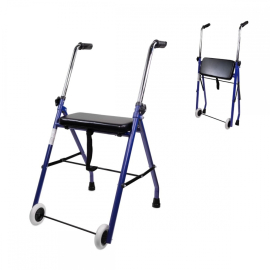 Andador para ancianos | Plegable | Asiento | 2 ruedas | Azul | Emérita | Mobiclinic