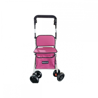Carro de la compra andador | 4 ruedas | Hasta 120 Kg | Plegable | Con bolsa | Sistema de frenado | Fucsia| Coliseo | Mobiclinic