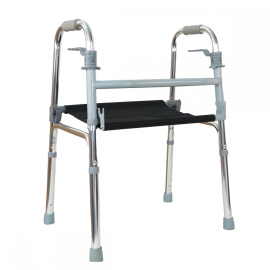 Gehhilfe ohne Räder | Stoffsitz | Aluminium | Gewicht 3,25 kg | Zusammenklappbar | Verstellbar | Rutschfeste Noppen