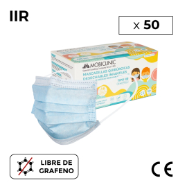 50 IIR chirurgische Gesichtsmasken für Kinder (oder Erwachsenengröße XS) | 0,198€/ud | Ohne Graphen | Mobiclinic