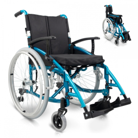 Rollstuhl |Premium| Aluminium | Rückenlehne klappbar | Dickes Kissen | Türkis | Modell: Venecia | Mobiclinic