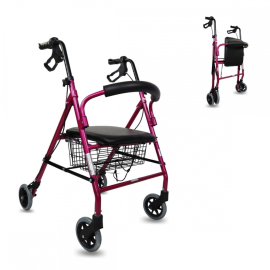 Rollator | Faltbar | Sitz und Rückenlehne | 4 Räder | Rosa | Modell: Escorial | Mobiclinic