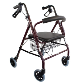 Rollator | Faltbar | Handbremsen | 4 Räder | Sitz und Rückenlehne | Bordeaux | TURIA | Clinicalfy