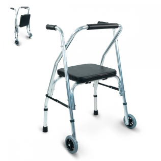 Rollator| 2 Räder | Gepolsterter Sitz | Zusammenklappbar |Verstellbar| Silber | Compostela | Mobiclinic