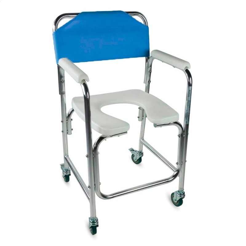Toilettenstuhl, fahrbar, aluminium, gepolsterte armlehnen, blau, manzanares, mobiclinic