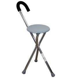 Gehstock mit klappbarem Sitz | Dreibein-Krücke | Aluminium | Bis zu 90 kg | Modell: Gloria | Mobiclinic