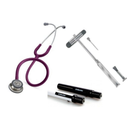 Medizinstudentenkoffer | Pflaume | Littmann Classic III Stethoskop | Riester e-xam XL 2,5V Taschenlampe | Neurologischer Hammer
