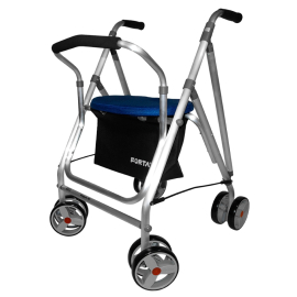 Zusammenklappbarer Rollator für Senioren aus Aluminium |verstellbare Höhe | mit Rädern, Sitz, Korb und Rückenlehne | Farbe: Blau