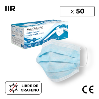50 Chirurgische IIR-Masken | 0,14€/Stück | Ohne Graphen | 3 Schichten | Einweg | Schachtel mit 50 | Mobiclinic