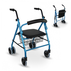 Klappbarer Rollator | Sitz und Rückenlehne | Aluminium | Korb | Für ältere Menschen | Blau | Modell: Prado | Mobiclinic