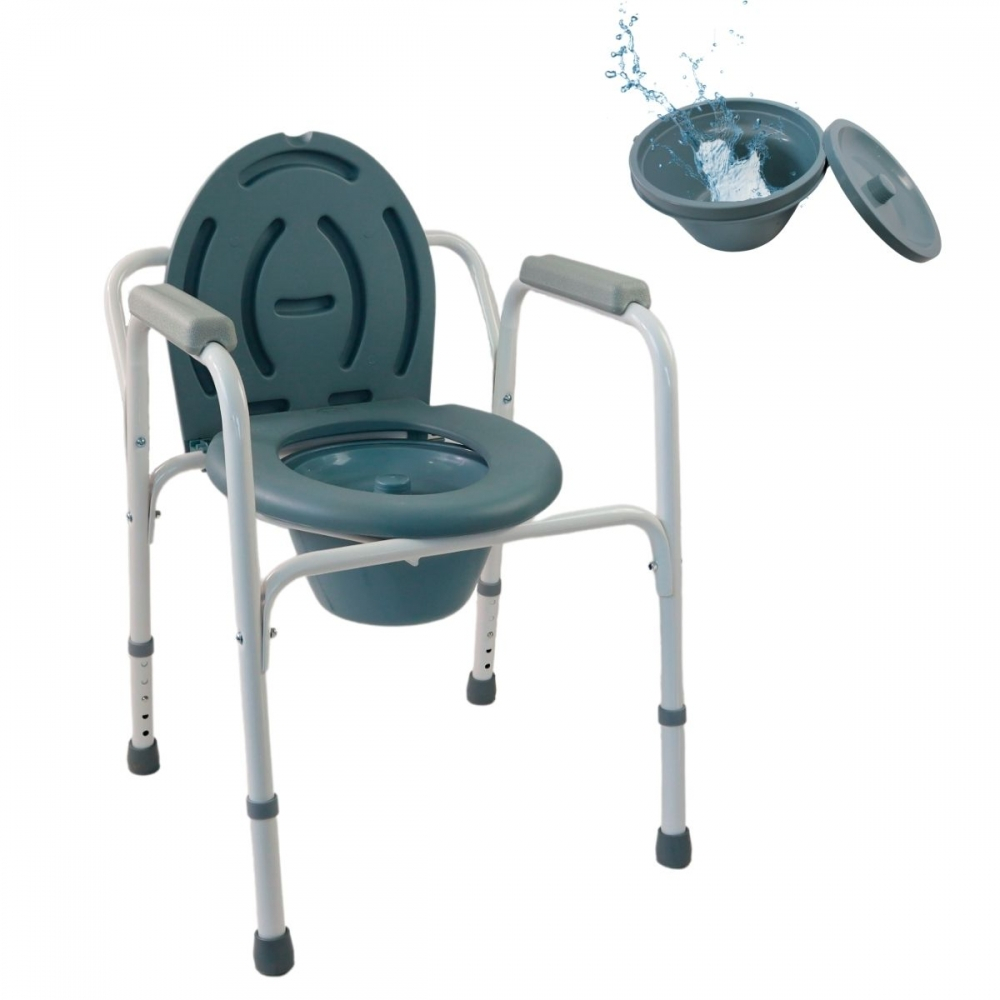 Toilettenstuhl, antirutsche gummipuffer, deckel, gepolsterten armlehnen, chromstahl, arroyo, mobiclinic