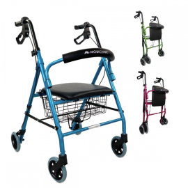 Rollator | Klappbar | Aluminium | Bremsen an Griffen | Sitz und Rückenlehne | 4 Räder | Blau | Modell: Escorial | Mobiclinic