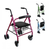 Klappbarer Rollator | inkl. Sitz und Rückenlehne | Aluminium | Korb | für Senioren | Rosa | Modell: Prado | Mobiclinic