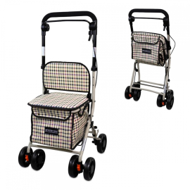 Einkaufswagen Rollator | 4 Räder | Zusammenklappbar | Mit Tasche | Mit Bremssystem | Kariert | Coliseo | Mobiclinic