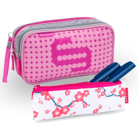 2er Pack Diabetiker Tasche und Etui | Rosa und Blumenmuster | Polyester und Kohlefaser | Dia's und Insulin´s | Elite Bags