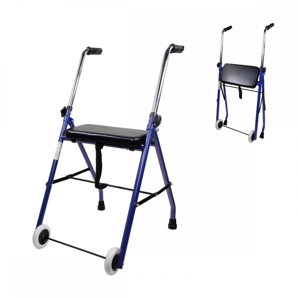 Rollator für ältere menschen, faltbar, sitz, 2 räder, blau, emérita, mobiclinic