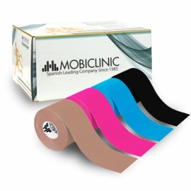 Pack de 4 Kinesiotape | Rose, Bleu, Noir et Beige | Bandage Neuromusculaire | 5mx5cm | Mobitape | Mobiclinic