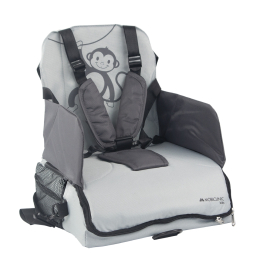 Chaise haute de voyage avec rangement | Pour bébé | Pliable | Avec poche et poignée | Jusqu'à 15 kg | Gris | Monkey | Mobiclinic