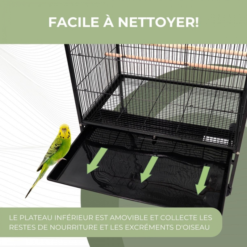 Cage à oiseaux mangeoires perchoirs 4 portes plateau excrément