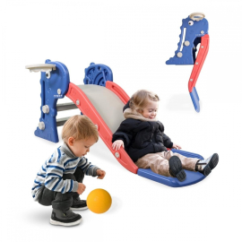 Toboggan pour enfants | Pliable | Panier | Ballon | Bords arrondis | Marches antidérapantes | Max.35kg | Bleu | Dino| Mobiclinic