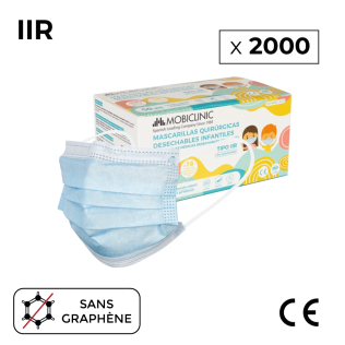 2000 masques chirurgicaux IIR pour enfants (ou adultes taille XS)| 0,04€ /pièce | Sans graphène |40 boîtes de 50 pcs| Mobiclinic