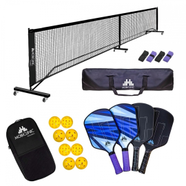 Ensemble de pickleball | 4 raquettes | 4 balles | Filet à roulettes | Sac de transport | Grip antidérapante | Mobiclinic