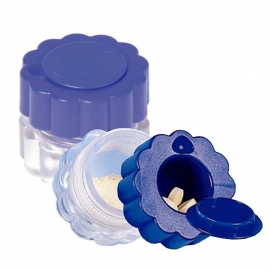 Tablettenzerkleinerer| Behälter | Blau und transparent |