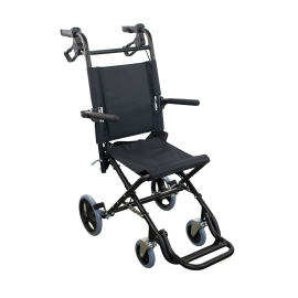 Transit Rollstuhl | Faltbar | Aluminium | Kleine Räder | Bremsen an den Griffen | Schwarz | Modell: Saturn | Mobiclinic