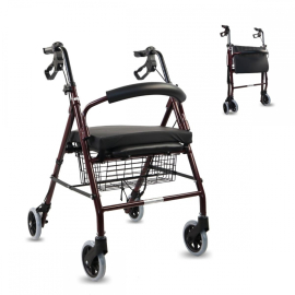 Set faltbarer Rollator und Anti-Dekubitus-Kissen | rollatorspezifisch | Aluminium | Bordeaux | Escorial Plus | Mobiclinic