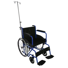 Rollstuhl mit Anti-Falt-System | 40cm | Zylinder und Tropferhalterung | Feste Armlehnen und Fußstützen | Blau