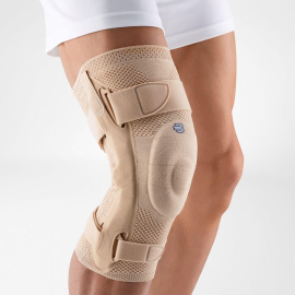 Bauerfeind Elastische Kniebandage | Stabilisator | Gelenkschienen und Pelotte | Beige | Verschiedene Größen | GenuTrain S