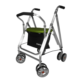 Klappbarer Rollator für Senioren aus Aluminium | verstellbare Höhe | mit Rädern, Sitz, Korb und Rückenlehnen | Pistazien Grün