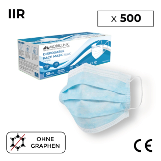 500 Chirurgische IIR-Masken | 0,16€/Stück | Ohne Graphen | 3 Schichten | Einweg | 10 Schachteln mit 50 | Mobiclinic 