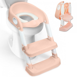 Kinder-WC-Sitz | mit Treppe | rutschfest | verstellbar | klappbar | Lala | rosa und weiß | Mobiclinic