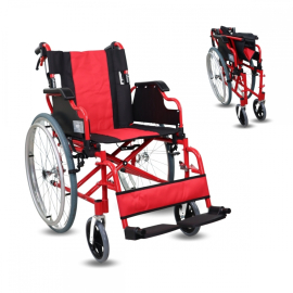 Rollstuhl faltbar | Aluminium | Bremse an Hebeln und Rädern | Große Räder | abnehmbare Fußstützen | Modell Torre | Mobiclinic
