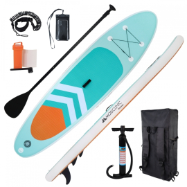 Aufblasbares Paddle-Surfbrett | 320 x 83 cm | Verstellbares Paddel | Pumpe | Sicherheitsgurt | Reiserucksack | Lilo | Mobiclinic