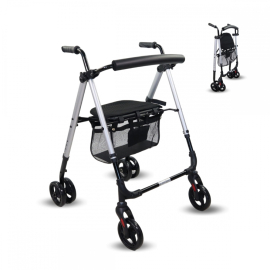 Top Rollator | Faltbar | Aluminium | Druckbremse | 4 Räder | Sitz und Rückenlehne | Blau | Dehesa | Mobiclinic