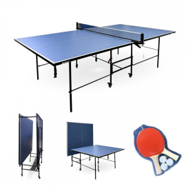 Tischtennisplatte | Faltbar | Professionelles Design | 360º-Räder | Netz, Schläger und Bälle | Tokyo | Blau | Mobiclinic