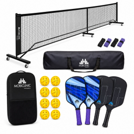 Pickleball-Set | 4 Schläger | 4 Bälle | Netz mit Rädern |...