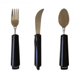 Lot de fourchette, couteau et cuillère ergonomiques | À angle inclinable | Acier inoxydable | Mobiclinic