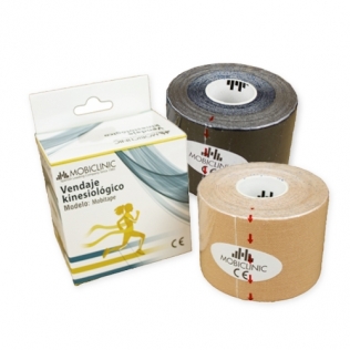 Pack de 2 Kinesiotape | Noir et beige | Bandage Neuromusculaire | 5mx5cm | Mobitape | Mobiclinic