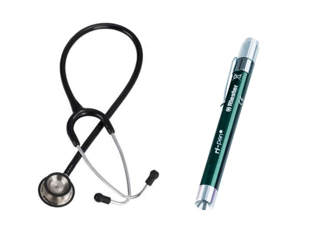Kit pour étudiants en médecine, noir, stéthoscopes duplex 2.0 de riester®, lampe de diagnostic led, riester