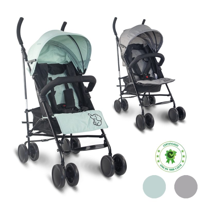 Poussette pliante pour bébés, Dossier inclinable, Roues amovibles, Max.  15 kg, Panier XL, Elefant