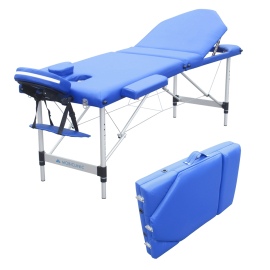 Table de massage pliante | Aluminium | Appui-tête | Portable | 186 x 60 cm | Massage | Bleu | CA-01 PLUS | Mobiclinic
