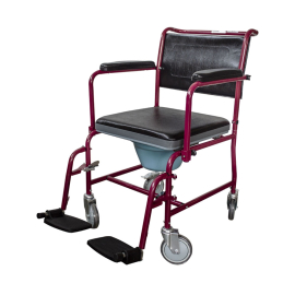 Chaise percée à roulettes | Accoudoirs et repose-pieds rabattables et amovibles | Bordeaux | Ancla | Mobiclinic