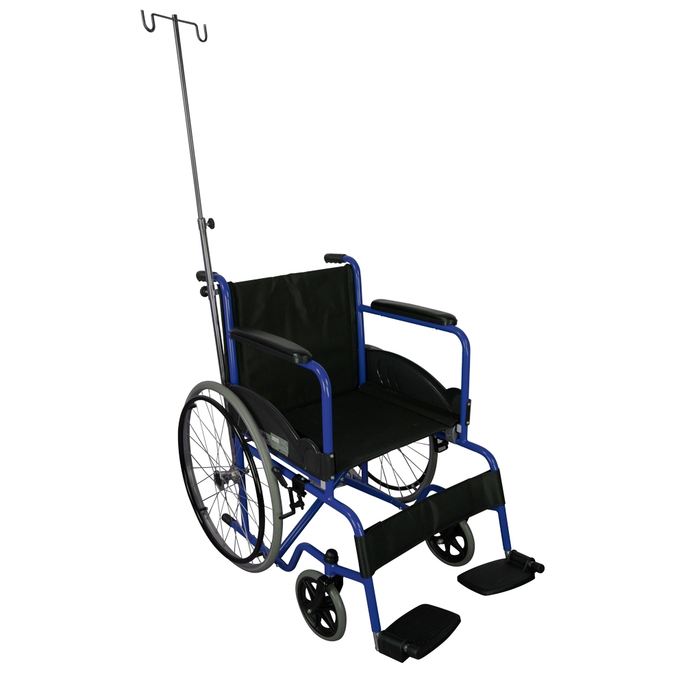 Fauteuil roulant, anti-pliage, 40cm, support pour bouteille et compte-gouttes, accoudoirs et repose-pieds fixes, bleu