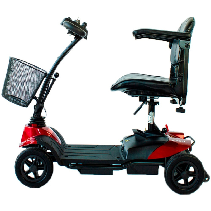 Scooter électrique pour mobilité réduite, 4 roues, Compact et démontable, Auton. 10 km, 12V, Rouge, Virgo