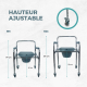 Chaise WC | Pliable | Hauteur réglable | Accoudoirs | Ajustable | Avec couvercle | Muelle | Mobiclinic - Foto 9