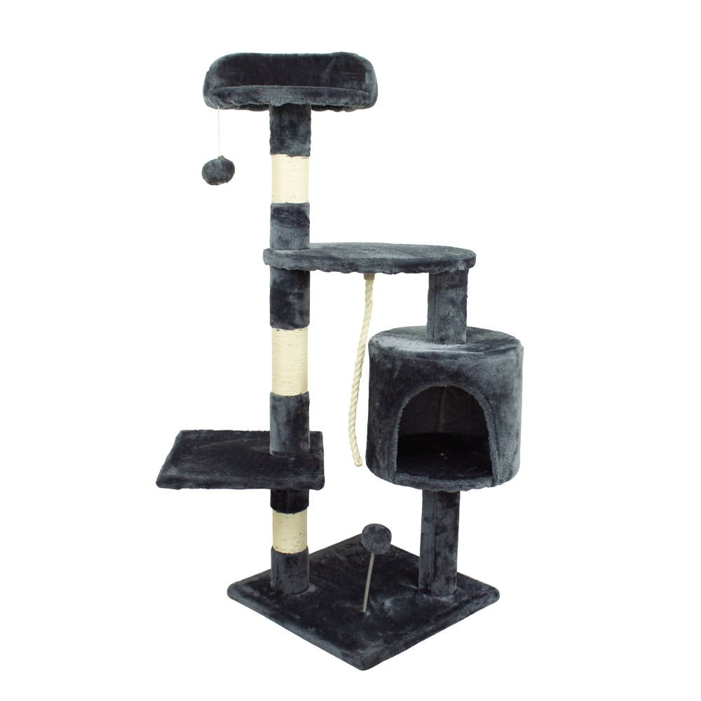 Arbre à chat, moyen, griffoir, 3 hauteurs, 40x40x112 cm, gris, silvestre, supporte 10 kg, mobiclinic